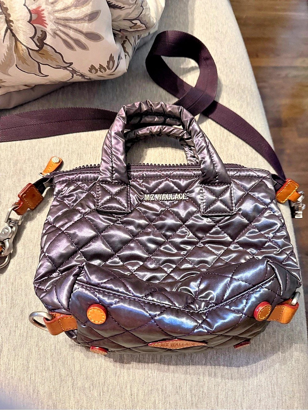MZ WALLACE Mini Crosby Crossbody Quilted Shoulder Bag Purple